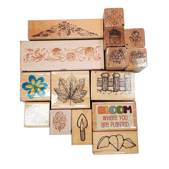 Vtg Junk Drawer Lot of 15 Flowers Floral Gardening Rubber Stamps All Night Media - Picture 1 of 7